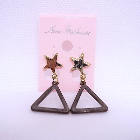 💎7/25💎NOS Vintage Retro 1980s Triangle & Star Pierced Stud Dangle Earrings - Picture 1 of 2